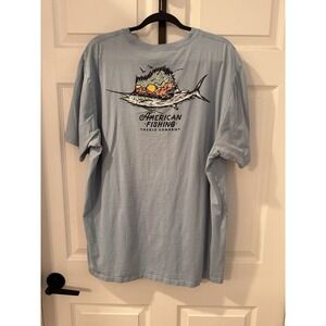 AFTCO Shirt American Fishing Tackle Company Mens Sz 2XL Graphic Blue Crew Pocket